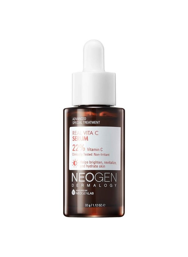 DERMALOGY by NEOGEN Real Vita C Serum 1.12 oz (32g) - Brightening, Hydrating Facial Serum with 22% Vitamin C (Pure Ascorbic Acid), Vitamin E, Vitamin B5 and Niacinamide - Korean Skin Care