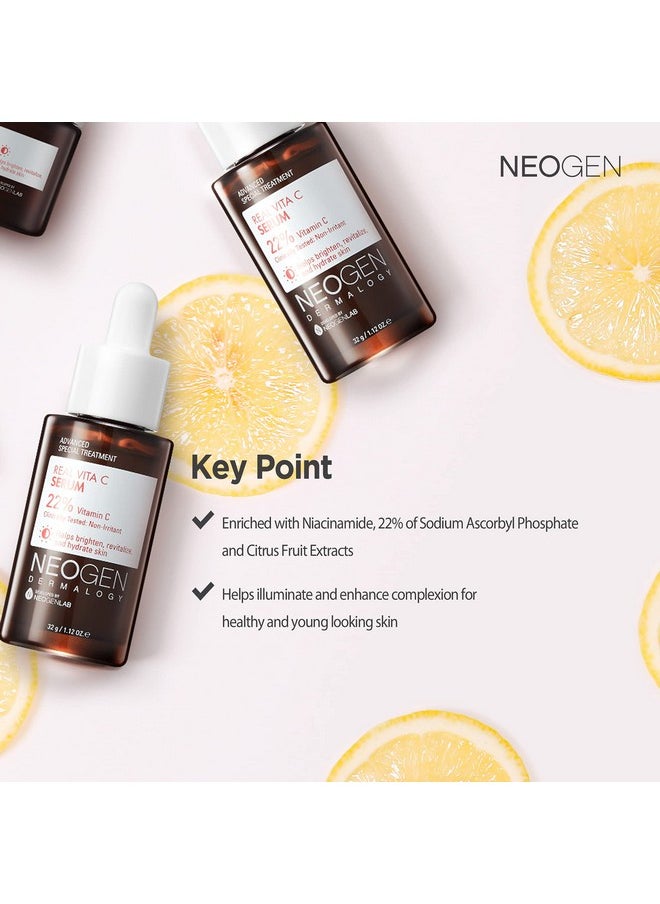 DERMALOGY by NEOGEN Real Vita C Serum 1.12 oz (32g) - Brightening, Hydrating Facial Serum with 22% Vitamin C (Pure Ascorbic Acid), Vitamin E, Vitamin B5 and Niacinamide - Korean Skin Care