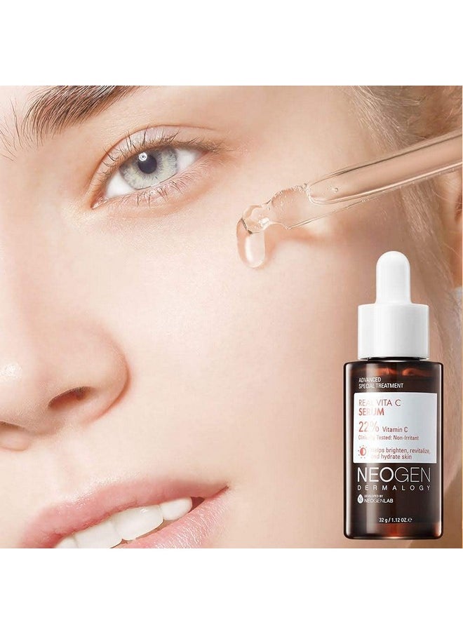 DERMALOGY by NEOGEN Real Vita C Serum 1.12 oz (32g) - Brightening, Hydrating Facial Serum with 22% Vitamin C (Pure Ascorbic Acid), Vitamin E, Vitamin B5 and Niacinamide - Korean Skin Care