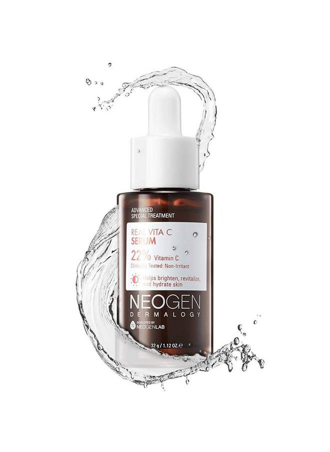 DERMALOGY by NEOGEN Real Vita C Serum 1.12 oz (32g) - Brightening, Hydrating Facial Serum with 22% Vitamin C (Pure Ascorbic Acid), Vitamin E, Vitamin B5 and Niacinamide - Korean Skin Care