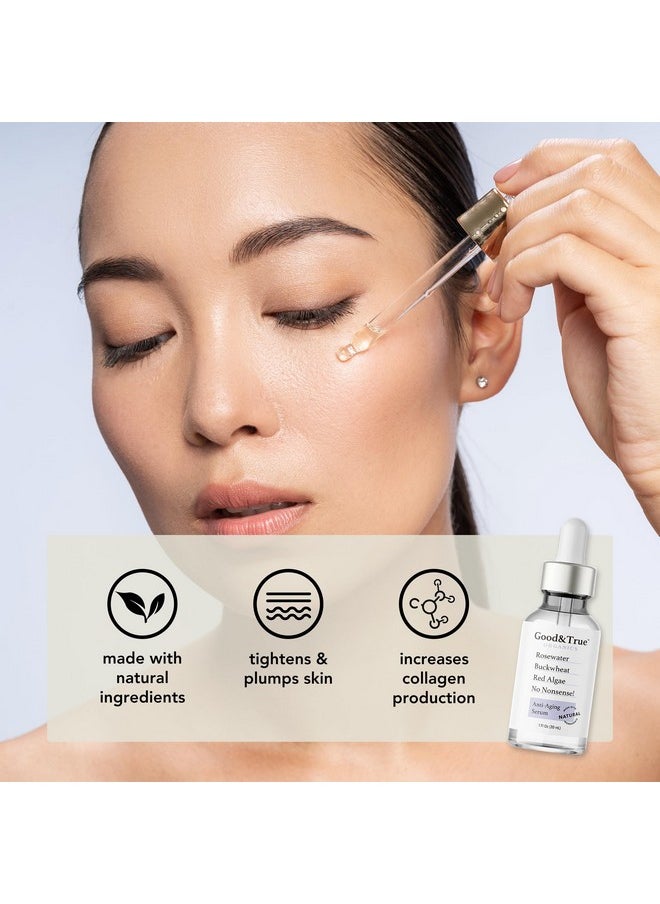 Good & True Organics - Anti-Aging Face Serum with Rose Water | Boosts Collagen, Tightens Skin, Reduces Wrinkles & Fine Lines | All Skin Types