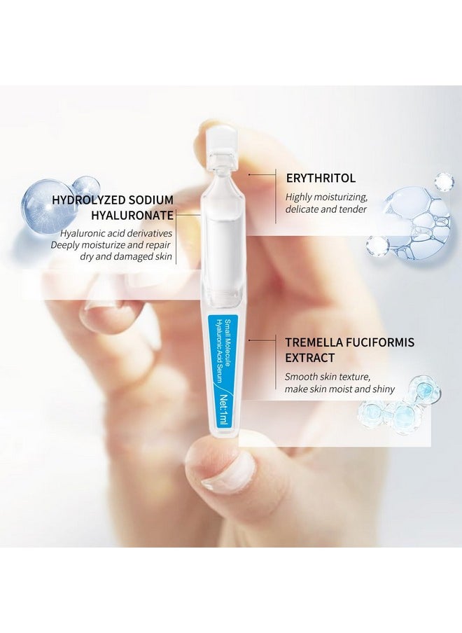BACHERI Small Molecule Hyaluronic Acid Serum Ampoules for Face, with Sodium Hyaluronate - Moisturizing & Plumping Formula for Youthful Skin - Targets Dryness & Fine Lines - 30 Pcs/Box
