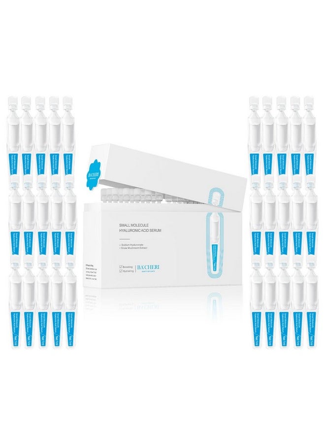 BACHERI Small Molecule Hyaluronic Acid Serum Ampoules for Face, with Sodium Hyaluronate - Moisturizing & Plumping Formula for Youthful Skin - Targets Dryness & Fine Lines - 30 Pcs/Box