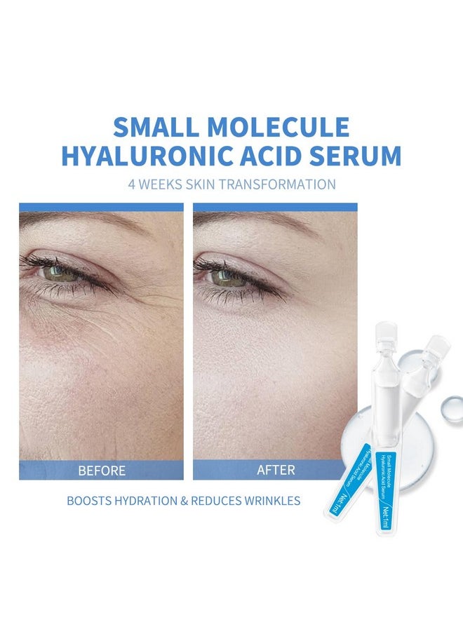 BACHERI Small Molecule Hyaluronic Acid Serum Ampoules for Face, with Sodium Hyaluronate - Moisturizing & Plumping Formula for Youthful Skin - Targets Dryness & Fine Lines - 30 Pcs/Box