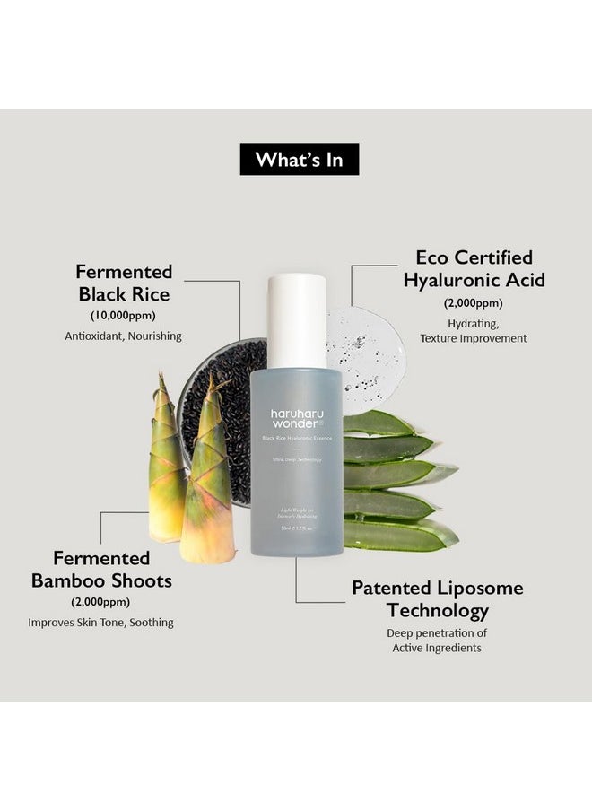 [Haruharu Wonder] Black Rice Hyaluronic Essence 1.6 fl. oz / 50 ml | Hyaluronic Acid Essence, Facial Moisturizer