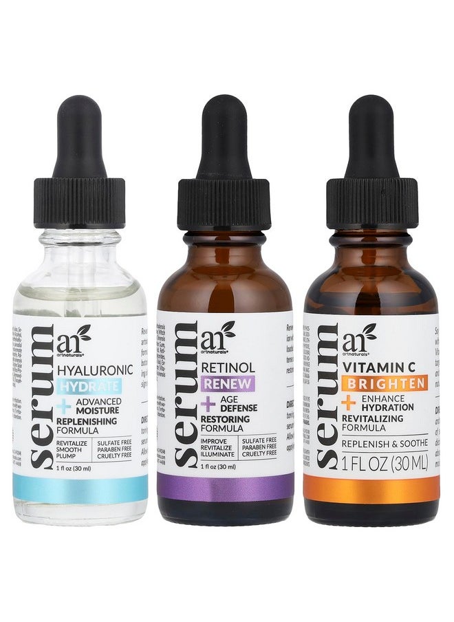 artnaturals Anti-Aging-Set with Vitamin-C Retinol and Hyaluronic-Acid - (3 x 1 Fl Oz / 30ml) Serum for Anti Wrinkle and Dark Circle Remover â€“ All Natural and Moisturizing,1 Fl Oz (Pack of 3)