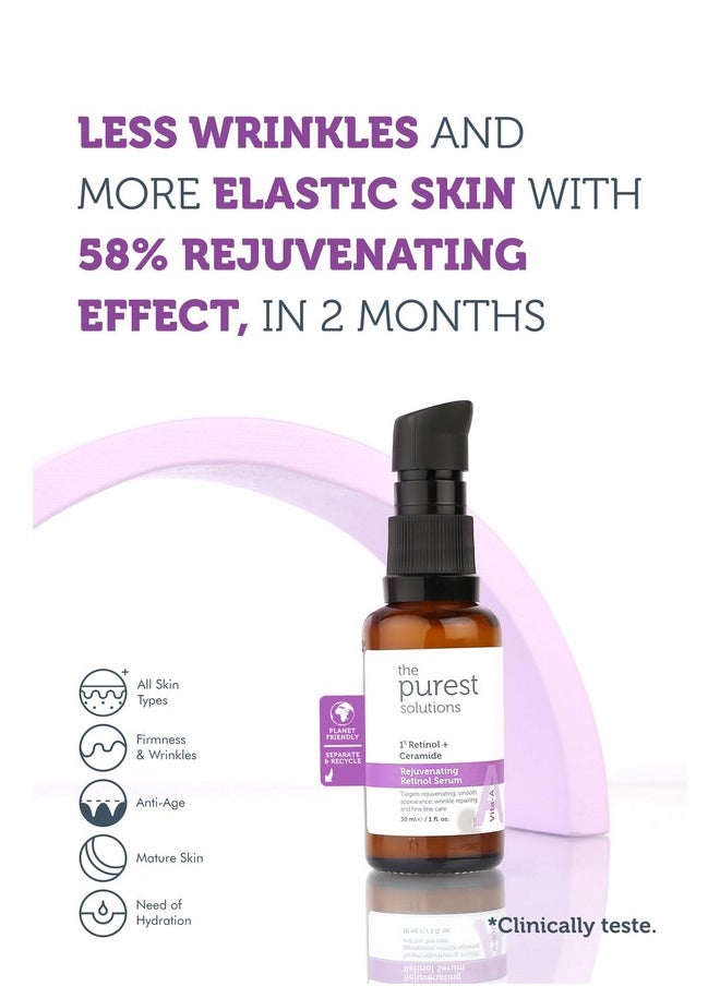 The Purest Solutions Vita-A Rejuvenating Retinol Serum (1% Retinol + Ceramide) - Promote Skin Hydration - Reduce Wrinkles, Fine Lines and Signs of Aging - Vegan | Cruelty Free (1 fl. oz)