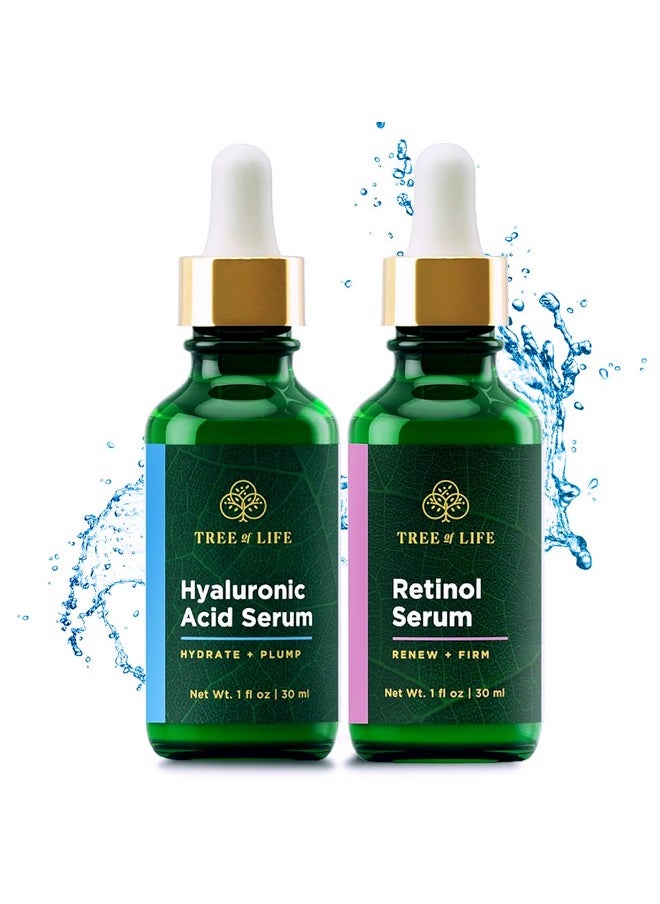 Tree of Life Beauty Facial Skin Care Set, Brightening, Firming, Hydrating, Dry Face, Dermatologist Tested - Retinol Serum and Hydrating Hyaluronic Acid - Skin Care Kit, 2 count of 1 Fl Oz