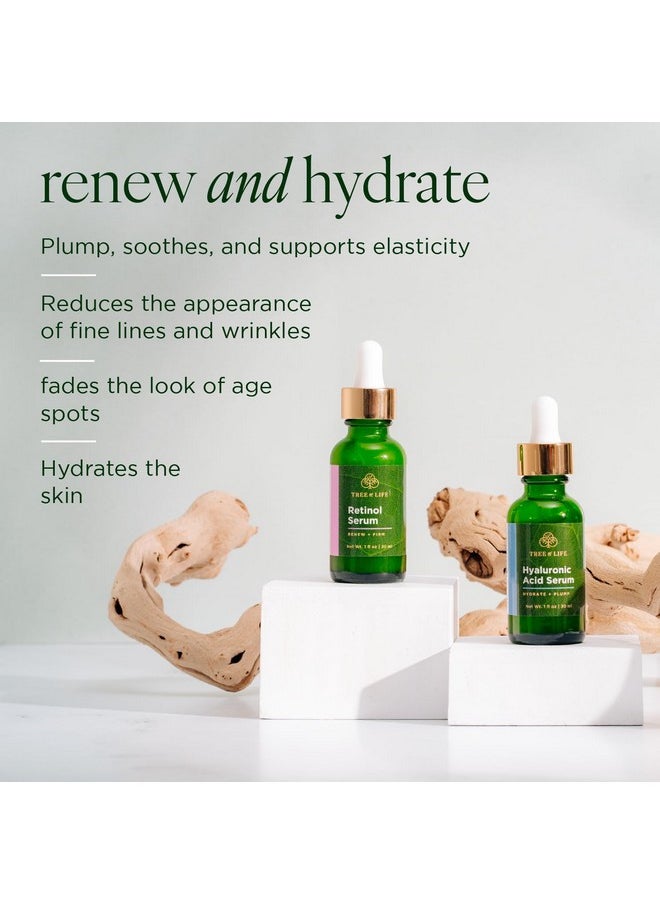 Tree of Life Beauty Facial Skin Care Set, Brightening, Firming, Hydrating, Dry Face, Dermatologist Tested - Retinol Serum and Hydrating Hyaluronic Acid - Skin Care Kit, 2 count of 1 Fl Oz