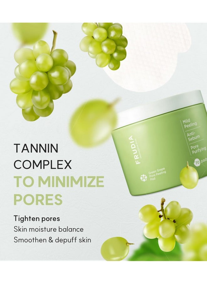 WELCOS FRUDIA Green Grape Pore Peeling Pad | Pore Minimizer Face Exfoliator Toner Pads w/GG Extract, Tannin Pore Complex & Anti Sebum P | Korean Skin Care Facial Cleansing Pads (70 Facial Pads)