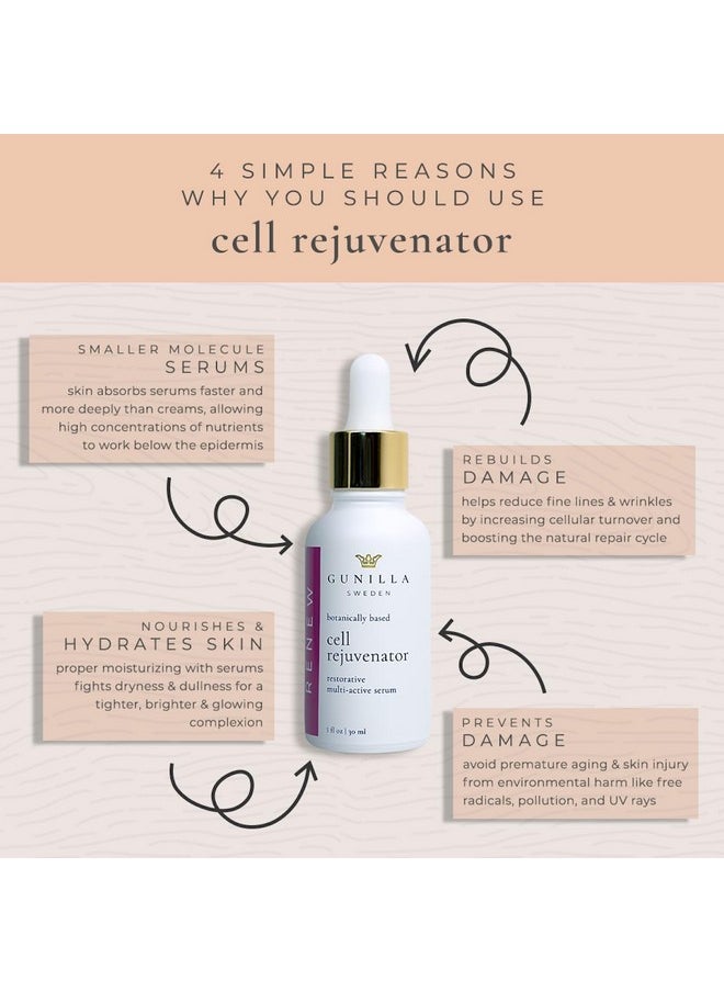 GUNILLA Cell Rejuvenator Serum | Anti-Aging Anti Wrinkle Hydrating Facial Serum for Fine Lines, Dark Spots with Organic Aloe Vera, Collagen, Elastin, Keratin, Vitamin C, Ginseng | 1 oz