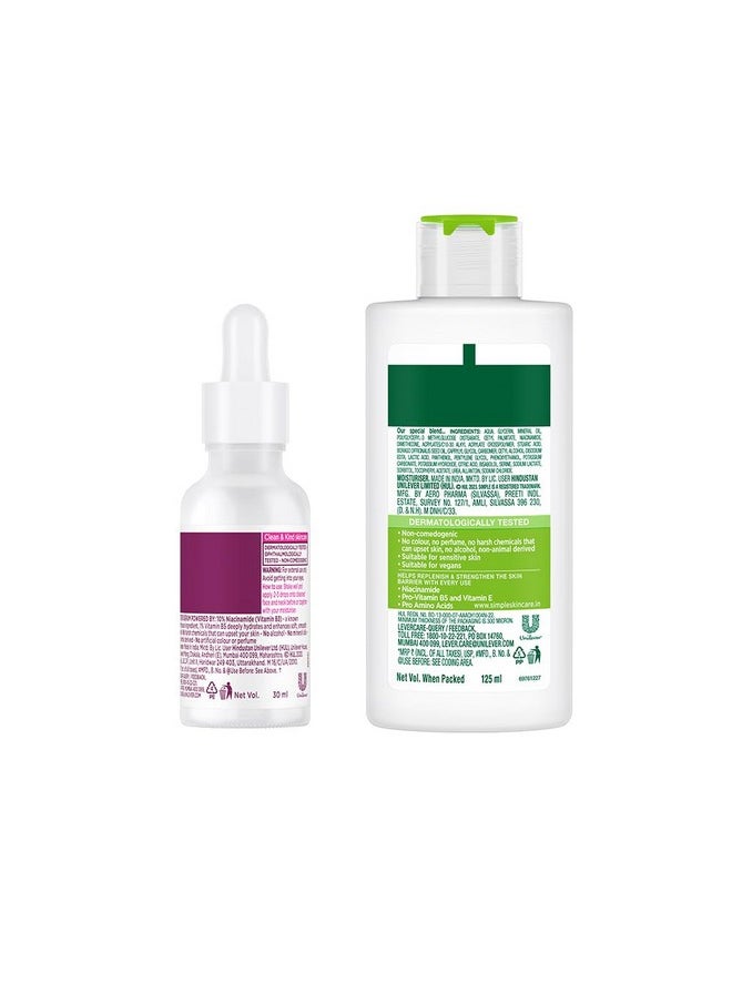 Simple Kind to Skin Hydrating Light Moisturiser 125 ml & Booster Serum 10% Niacinamide Provides Even Skin Tone & Hydration, Light Weight, Biodegradable, 30 ml