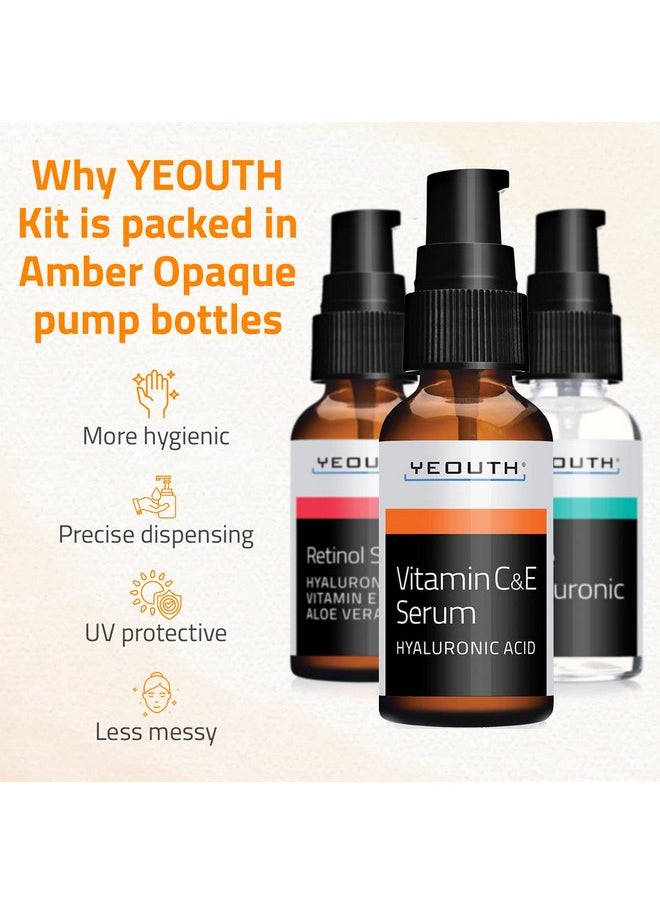 YEOUTH Retinol Serum for Face - Vitamin C Serum for Face with Hyaluronic Acid Serum for Face - Retinol for Face Serum - Vitamin C Face Serum for Women - Skin Care Set 3x1 oz- Serum Set for Face