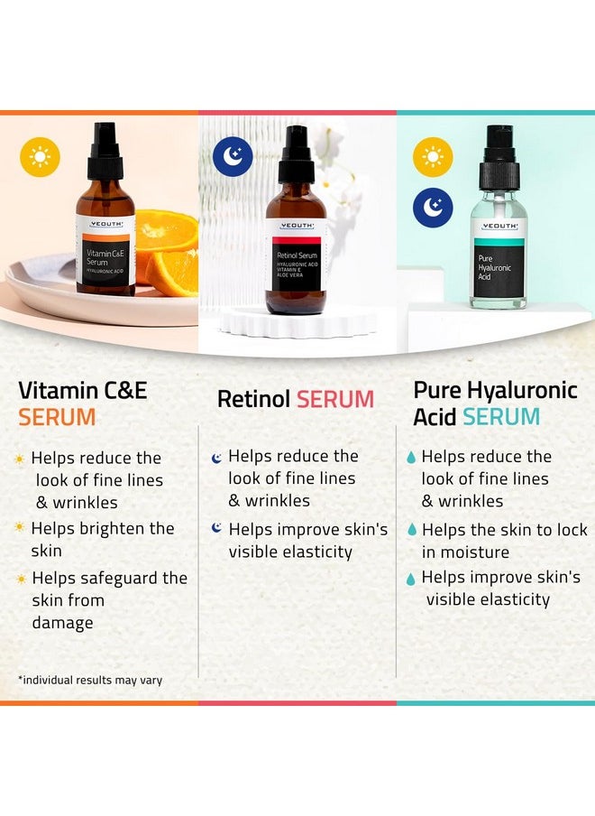 YEOUTH Retinol Serum for Face - Vitamin C Serum for Face with Hyaluronic Acid Serum for Face - Retinol for Face Serum - Vitamin C Face Serum for Women - Skin Care Set 3x1 oz- Serum Set for Face