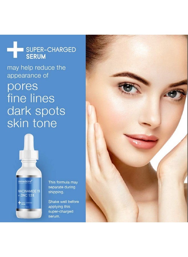 Niacinamide 11% + Zinc 1.5% Super Charged Serum | May Help Improve The Appearance of Pores, Skin Texture, Fine Lines & Dark Spots for a More Clear & Radiant Complexion | 1 fl oz / 30 ml