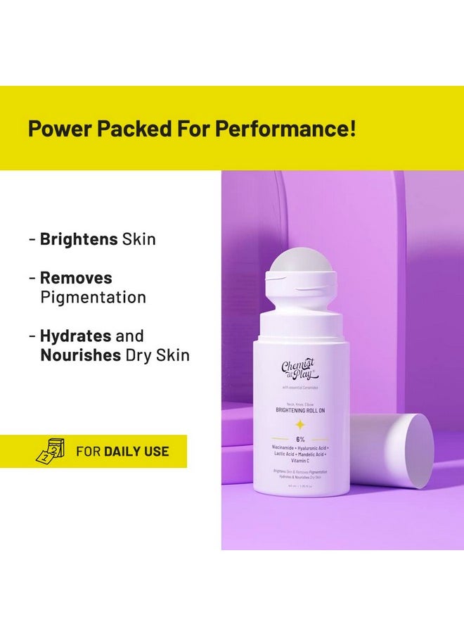Chemist at Play Roll On Serum For Neck, Knee & Elbow With 6% Vitamin C+ Hyaluronic Acid + AHAs + Niacinamide + Ceramides | Exfoliates, Removes Pigmentation, and Hydrates Dry Skin | 1.4 fl oz.