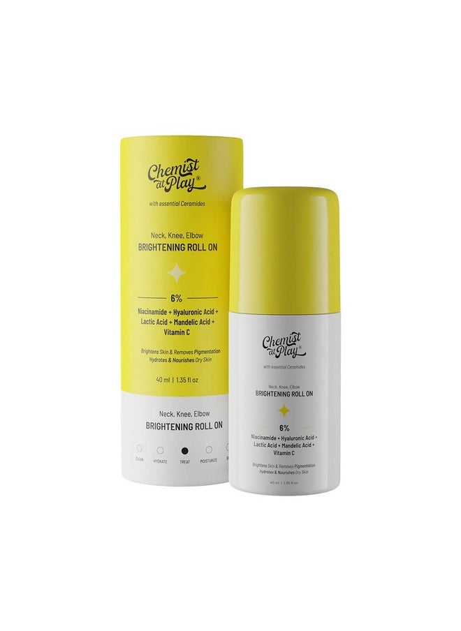 Chemist at Play Roll On Serum For Neck, Knee & Elbow With 6% Vitamin C+ Hyaluronic Acid + AHAs + Niacinamide + Ceramides | Exfoliates, Removes Pigmentation, and Hydrates Dry Skin | 1.4 fl oz.