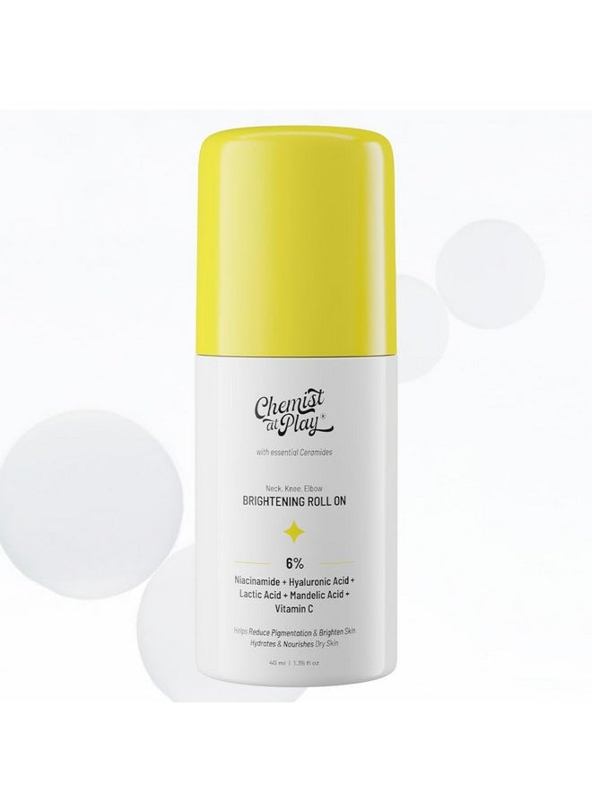Chemist at Play Roll On Serum For Neck, Knee & Elbow With 6% Vitamin C+ Hyaluronic Acid + AHAs + Niacinamide + Ceramides | Exfoliates, Removes Pigmentation, and Hydrates Dry Skin | 1.4 fl oz.