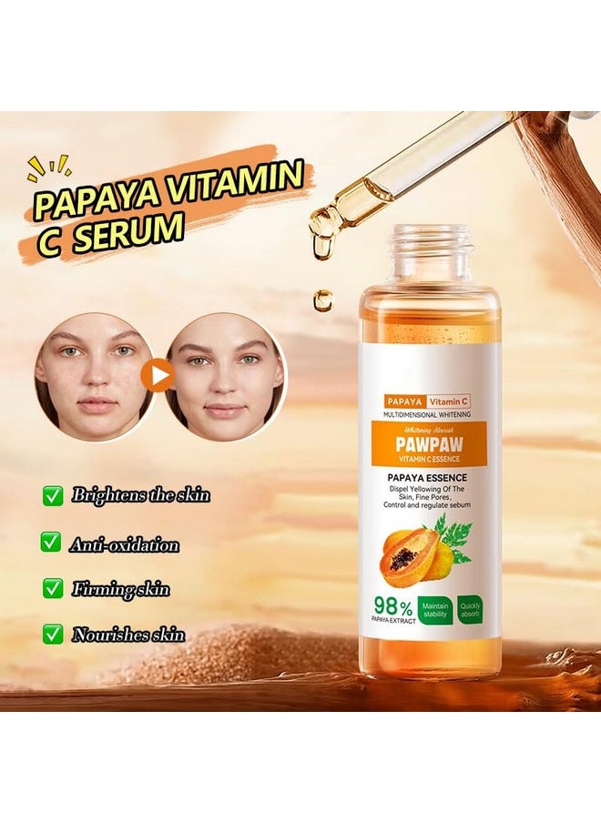 Grospe 2PC 98% Papaya Extract Vitamin C Nourish PawPaw Essence,Dispel Yellowing Of The Skin, Deep Hydration Fine Pores, Moisturizing Smoothing Facial and Body Skin 60ml / 2.02 fl.oz