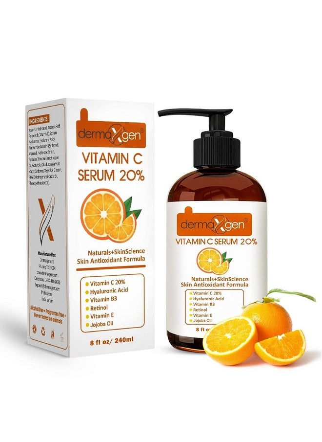 Dermaxgen 20% Vitamin C Serum + Hyaluronic Acid + Retinol + Vitamin E + Vitamin B PURE ORGANIC- Boost Skin Collagen, Moisturizer, Anti Aging & Wrinkle Facial Serum (8 FL OZ)