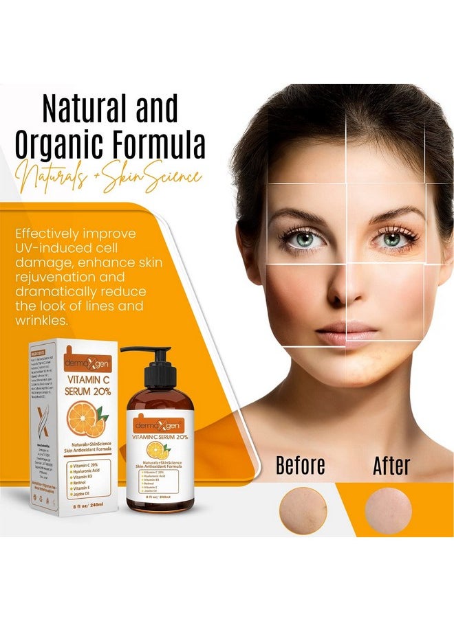 Dermaxgen 20% Vitamin C Serum + Hyaluronic Acid + Retinol + Vitamin E + Vitamin B PURE ORGANIC- Boost Skin Collagen, Moisturizer, Anti Aging & Wrinkle Facial Serum (8 FL OZ)