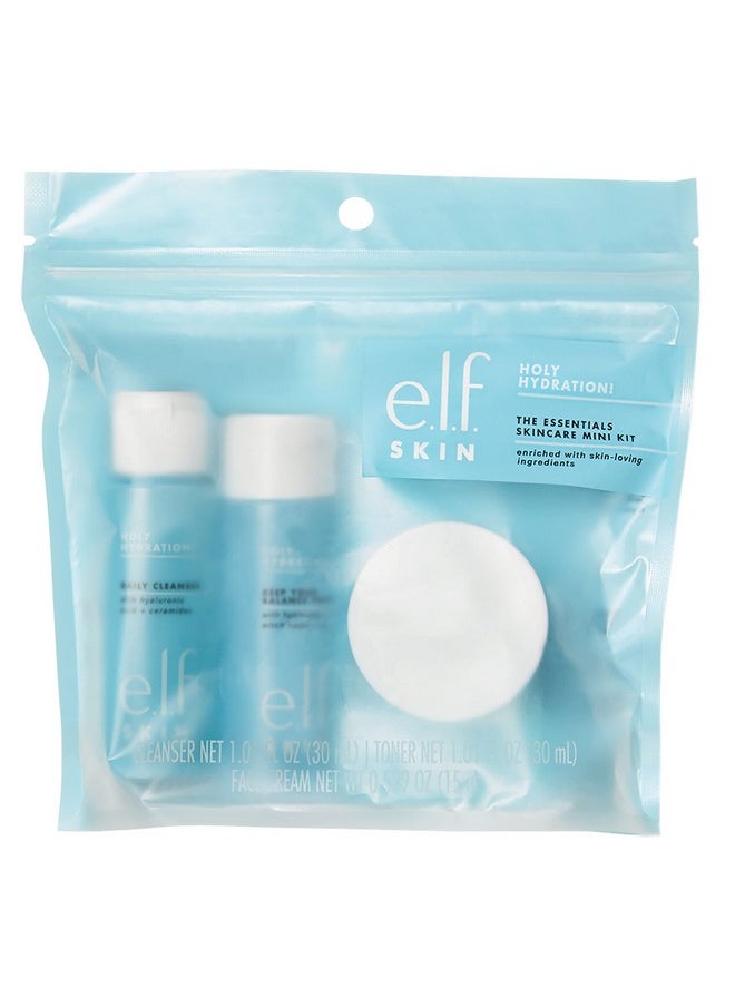 e.l.f. Skin Holy Hydration! The Essentials Mini Kit, Cleanser, Toner & Moisturizer for Hydrated & Balanced Skin, TSA-Friendly Sizes