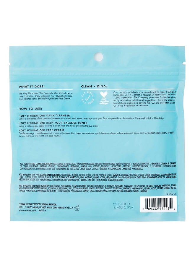 e.l.f. Skin Holy Hydration! The Essentials Mini Kit, Cleanser, Toner & Moisturizer for Hydrated & Balanced Skin, TSA-Friendly Sizes