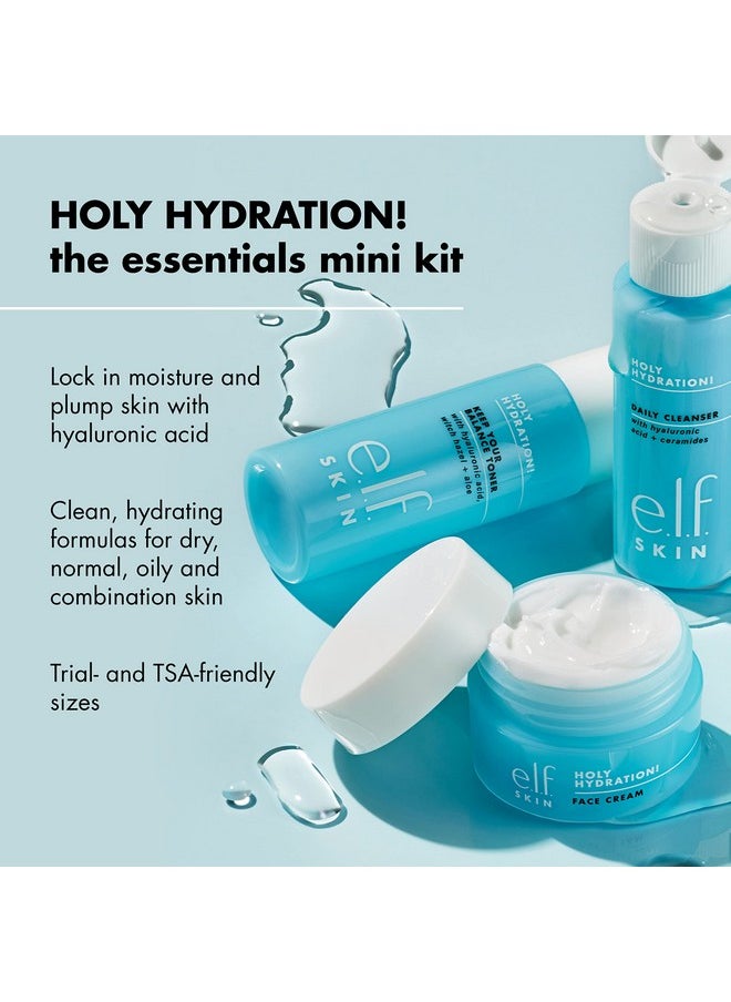 e.l.f. Skin Holy Hydration! The Essentials Mini Kit, Cleanser, Toner & Moisturizer for Hydrated & Balanced Skin, TSA-Friendly Sizes