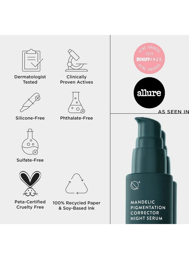 Allies of Skin Mandelic Pigmentation Corrector Night Serum: Mandelic, Lactic & Salicylic Acid, Hyaluronic Acid, Niacinamide, Bakuchiol, Rosehip & Tamanu Oils. Exfoliate & Target Uneven Skin Tone 1 oz