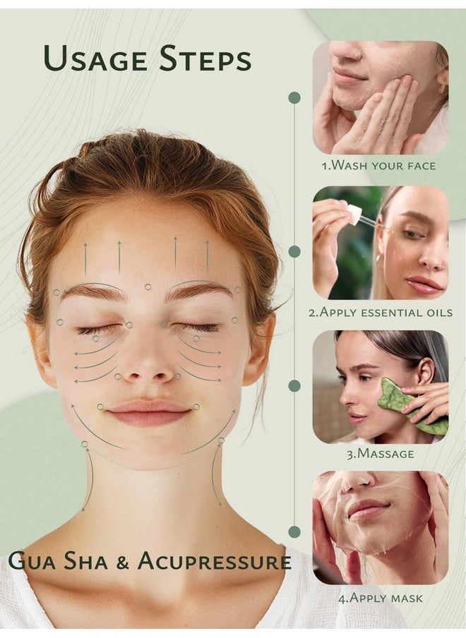 Rena Chris Gua Sha Facial Tools - Acupressure & Gua Sha, Jade Gua Sha Stone for Face Massage, Jawline Sculpting and Puffiness Reducing, Skin Care Tool with User Manual