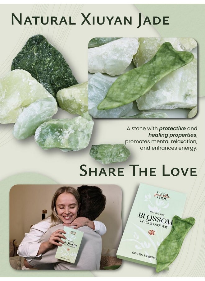 Rena Chris Gua Sha Facial Tools - Acupressure & Gua Sha, Jade Gua Sha Stone for Face Massage, Jawline Sculpting and Puffiness Reducing, Skin Care Tool with User Manual