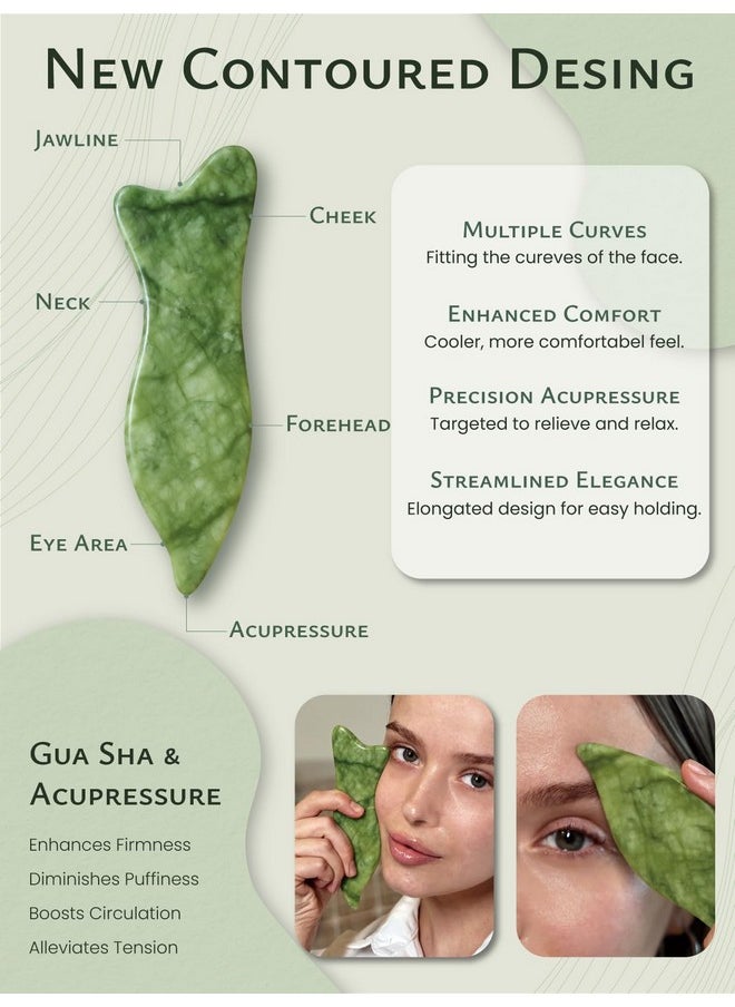 Rena Chris Gua Sha Facial Tools - Acupressure & Gua Sha, Jade Gua Sha Stone for Face Massage, Jawline Sculpting and Puffiness Reducing, Skin Care Tool with User Manual
