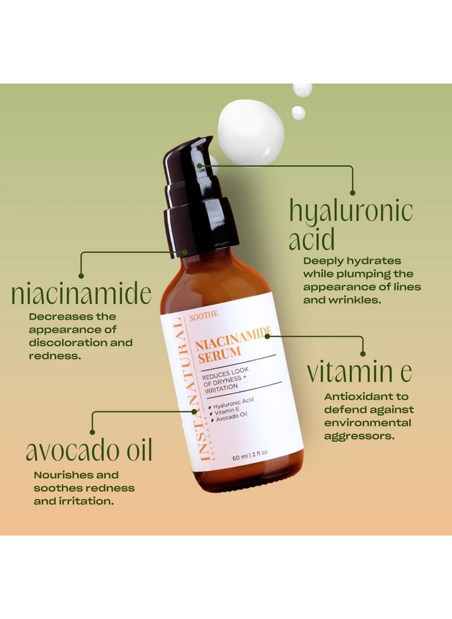 InstaNatural Niacinamide Face Serum, Hydrates, Soothes, Reduces Irritation, Redness, Lines, Wrinkles, and Other Signs of Aging, with Hyaluronic Acid and Vitamin E, 2 Fl Oz