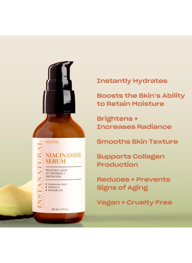 InstaNatural Niacinamide Face Serum, Hydrates, Soothes, Reduces Irritation, Redness, Lines, Wrinkles, and Other Signs of Aging, with Hyaluronic Acid and Vitamin E, 2 Fl Oz