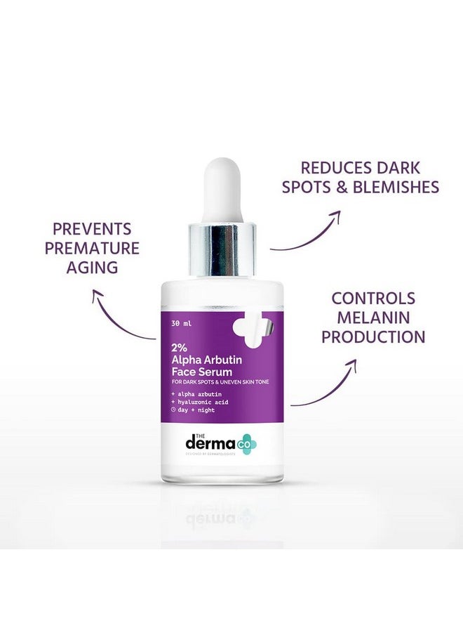 The Derma Co 2% Alpha Arbutin Face Serum | Helps Reduce Acne Scars & Spots | Suits All Skin Types | 1.01 Fl Oz/30 ml