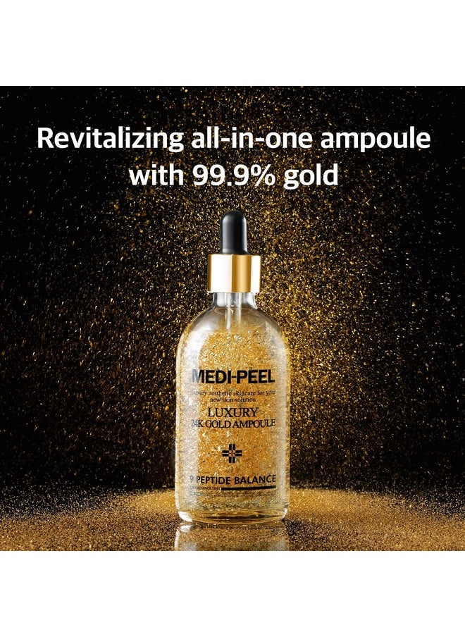 MEDI-PEEL Pure Gold 24K Ampoule 3.38 fl.oz / 100ml | 99.9% 24K Pure Gold All in One Ampoule, 5 Revitalizing Extracts To Minimize Moisture Loss, Brightens | Korean Skincare, For All Skin Types