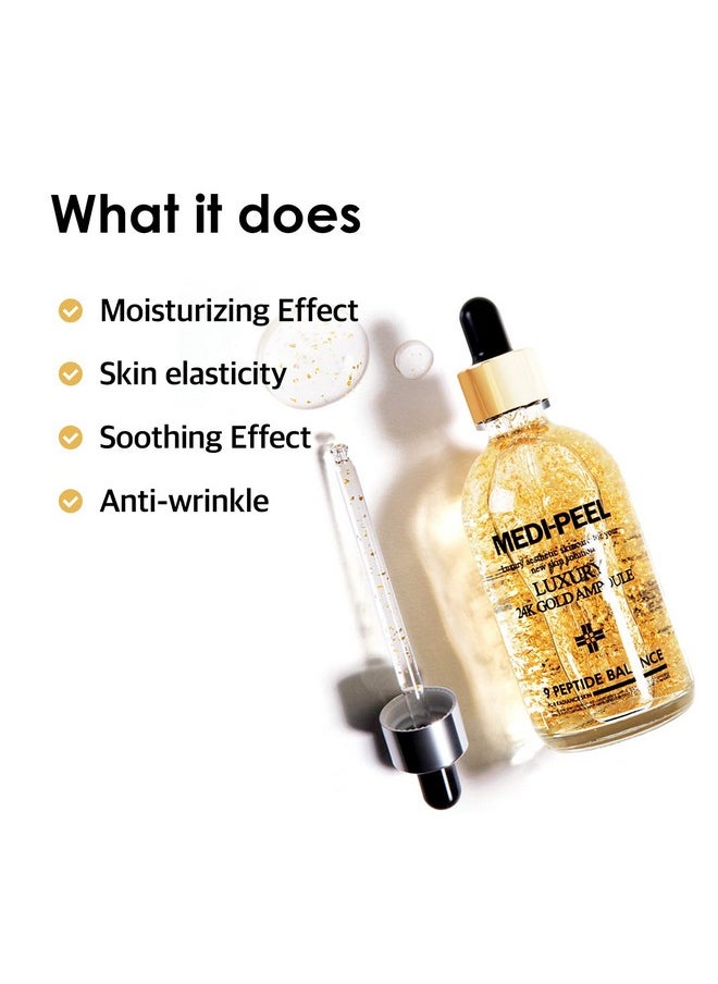 MEDI-PEEL Pure Gold 24K Ampoule 3.38 fl.oz / 100ml | 99.9% 24K Pure Gold All in One Ampoule, 5 Revitalizing Extracts To Minimize Moisture Loss, Brightens | Korean Skincare, For All Skin Types