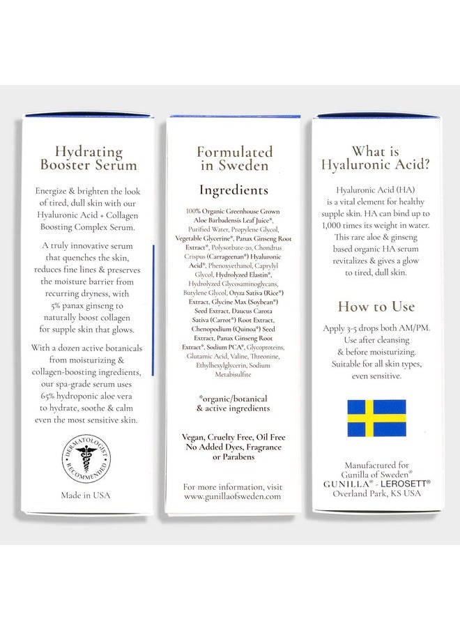 GUNILLA Hyaluronic Acid & Ginseng Serum: Vegan. Plant-Based Anti-Aging Serum, Plumping, Firming & Hydrating, Reduce the Appearance of Wrinkles. 14 Actives & Herbals. Natural. Oil-Free. 1 oz