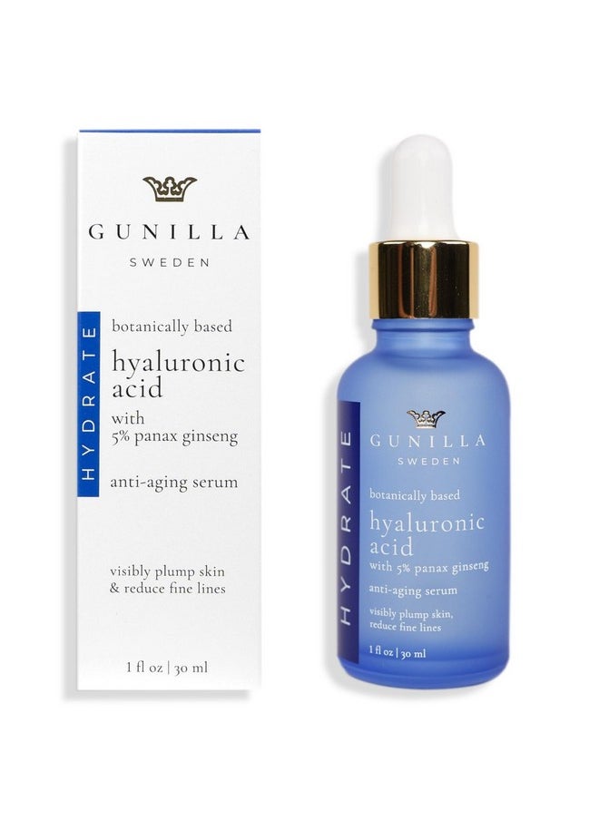 GUNILLA Hyaluronic Acid & Ginseng Serum: Vegan. Plant-Based Anti-Aging Serum, Plumping, Firming & Hydrating, Reduce the Appearance of Wrinkles. 14 Actives & Herbals. Natural. Oil-Free. 1 oz
