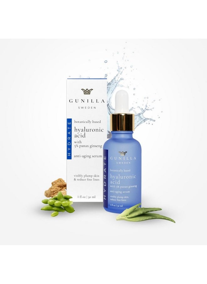 GUNILLA Hyaluronic Acid & Ginseng Serum: Vegan. Plant-Based Anti-Aging Serum, Plumping, Firming & Hydrating, Reduce the Appearance of Wrinkles. 14 Actives & Herbals. Natural. Oil-Free. 1 oz