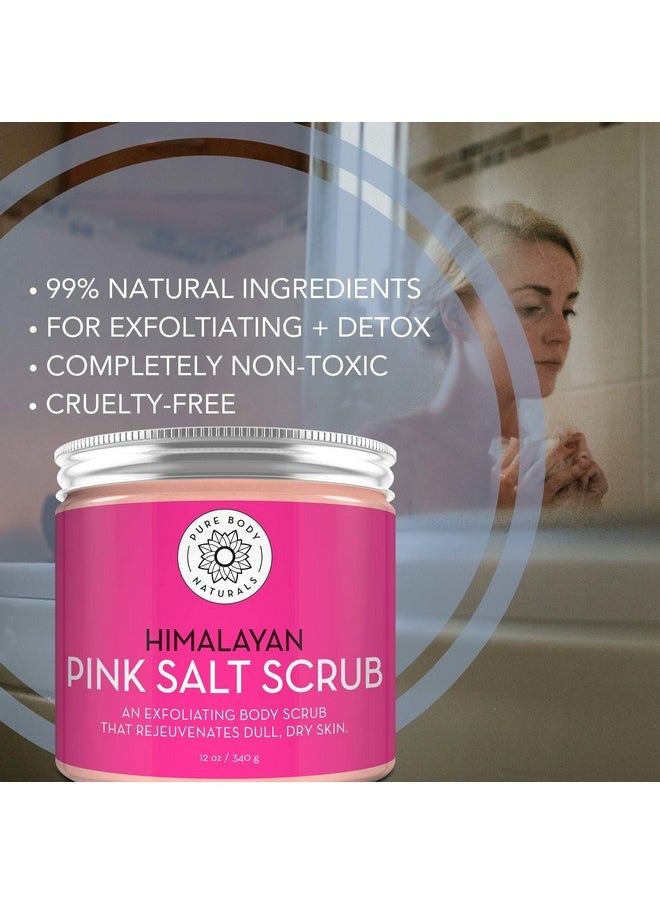 Pure Body Naturals Himalayan Salt Scrub, 12 ounces | Natural Face, Body, Hand, Foot and Skin Exfoliator | Facial Exfoliating Pink Salt with Sweet Almond Oil, Jojoba Oil, Vitamin E, and Aloe Vera