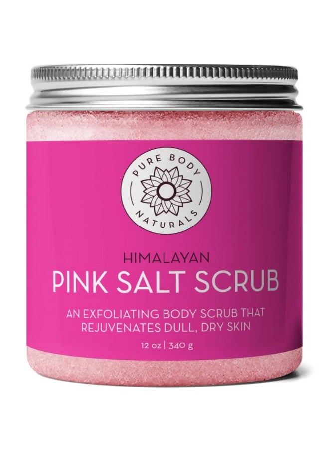 Pure Body Naturals Himalayan Salt Scrub, 12 ounces | Natural Face, Body, Hand, Foot and Skin Exfoliator | Facial Exfoliating Pink Salt with Sweet Almond Oil, Jojoba Oil, Vitamin E, and Aloe Vera