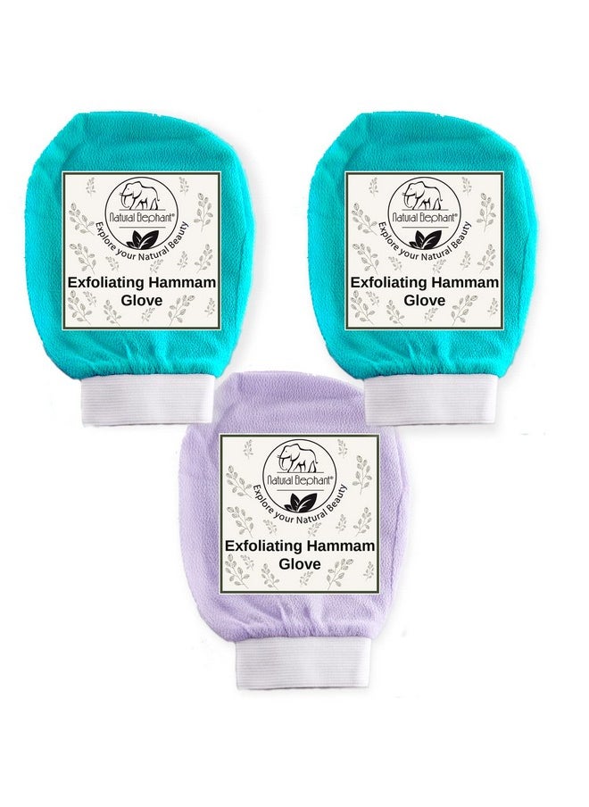 Natural Elephant Exfoliating Hammam Glove (2 Teal and 1 Purple (Pack of 3))