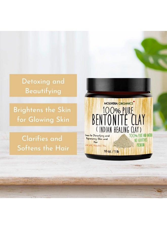Molivera Organics Premium 1 lb Bentonite Clay Pure, Natural Detoxifying Clay for Face Masks, Hair Care & More - Best Healing Clay - USA Made