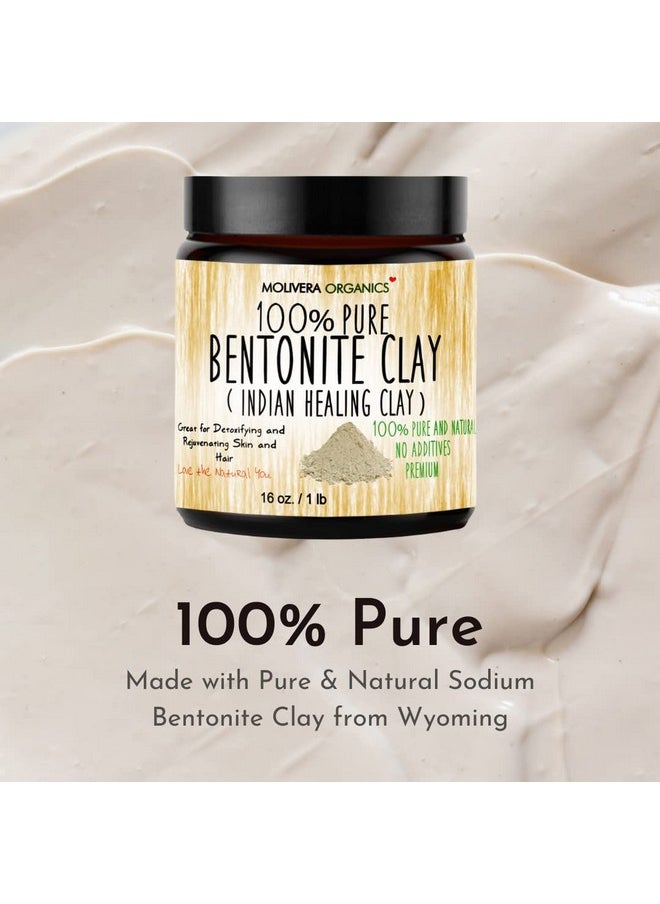 Molivera Organics Premium 1 lb Bentonite Clay Pure, Natural Detoxifying Clay for Face Masks, Hair Care & More - Best Healing Clay - USA Made