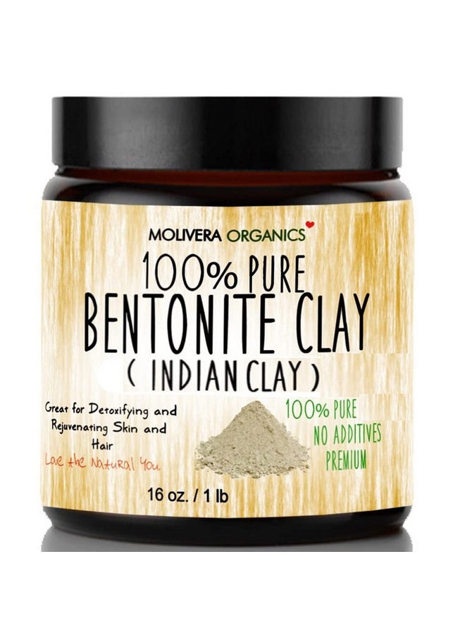 Molivera Organics Premium 1 lb Bentonite Clay Pure, Natural Detoxifying Clay for Face Masks, Hair Care & More - Best Healing Clay - USA Made