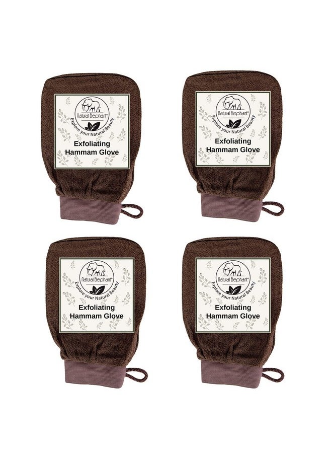 Natural Elephant Exfoliating Kessa Glove - Face and Body Exfoliator Hammam Mitt (Chocolate Brown (Pack of 4))