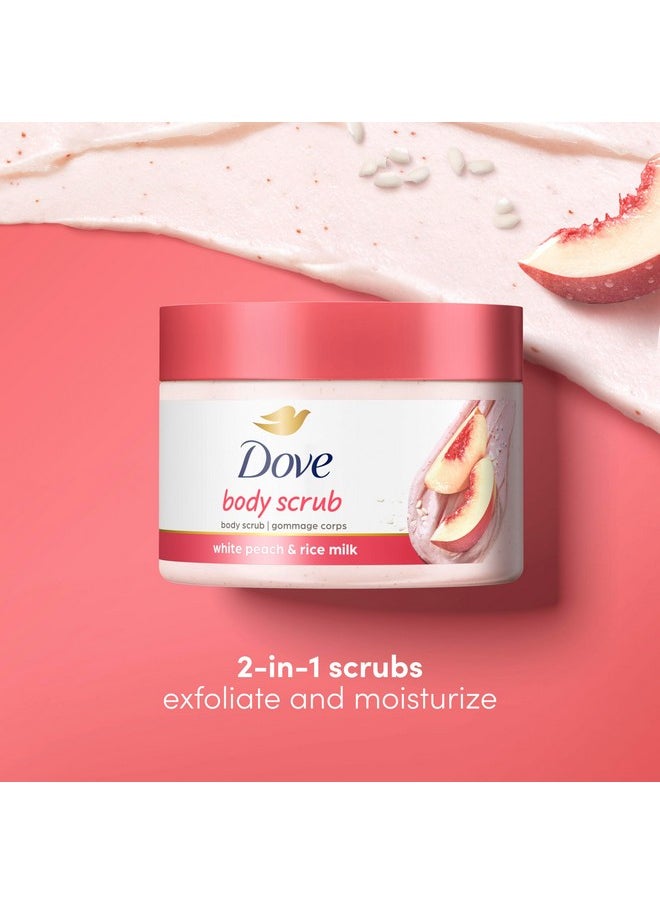 Dove Body Scrub White Peach & Crushed Rice 3 Count for Visibly Silky-Smooth, Nourished Skin, with ¼ Moisturizing Cream, 10.5 oz