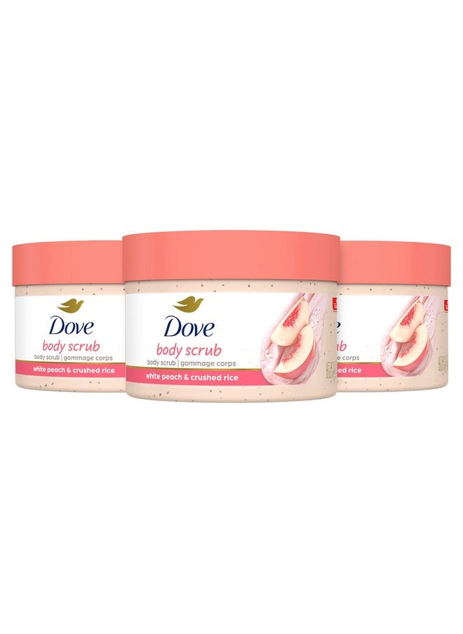 Dove Body Scrub White Peach & Crushed Rice 3 Count for Visibly Silky-Smooth, Nourished Skin, with ¼ Moisturizing Cream, 10.5 oz