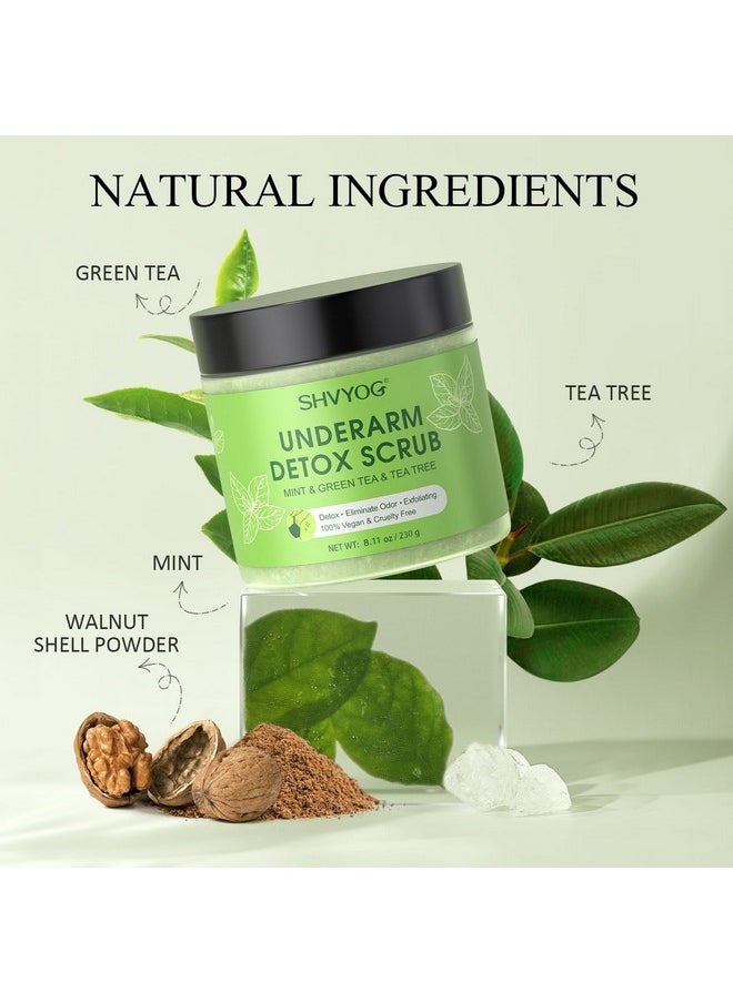 Underarm Detox Scrub, Green Tea Armpit Detox Scrub with Mint and Tea Tree, Natural Underarm Scrub for Armpit Detoxifying, Odors Eliminating, Exfoliating and Smoothing 8.11 Oz